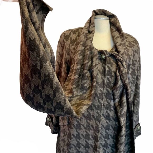 Mario Serrani brown black houndstooth winter coat attached scarf Sz 8 - Picture 6 of 10